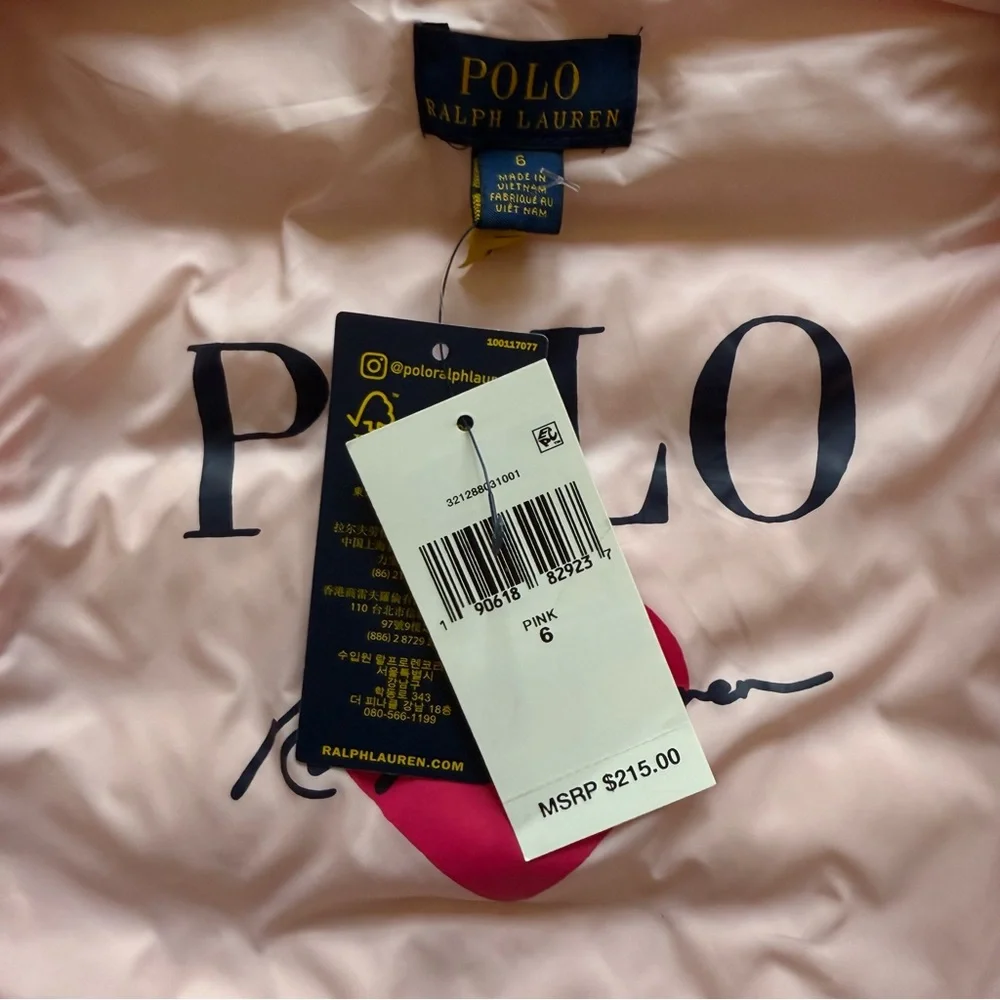 Polo Ralph Lauren Girls Pink Ruffled Adjustable Puffer Jacket & Vest - Size 6